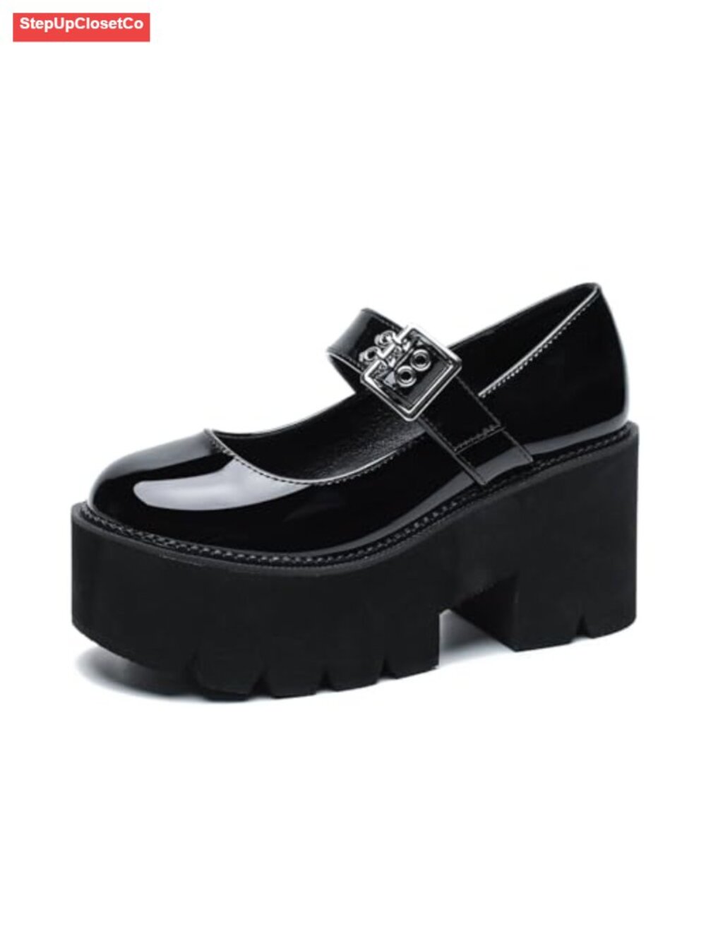 Women's Platform Mary Jane Heels Chunky Lug Sole PU Pumps